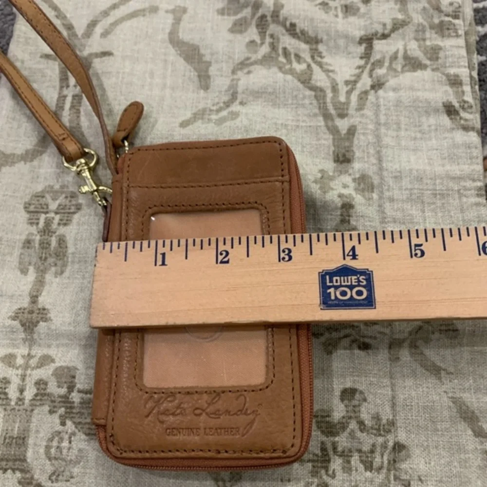 KATE LANDRY Tan Genuine Leather Wristlet Zip‎